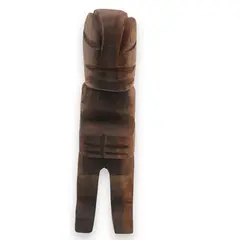 Statueta vintage din lemn sculptat manual, figurina mica stilizata cu detalii tribale, 16cm