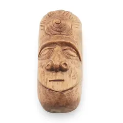 Masca africana vintage din lemn sculptat manual, model deschis la culoare, 12cm