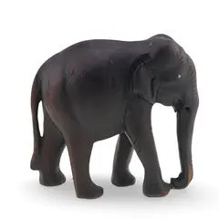 Figurina vintage din lemn sculptat manual, elefant cu finisaj inchis, 12cm