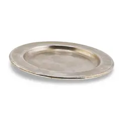 Farfurie rotunda vintage din metal argintiu, finisaj mat, 11cm