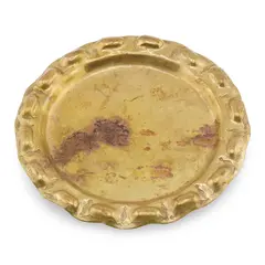 Tava rotunda din alama vintage, model auriu cu margine decorata cu pesti, 10,5cm