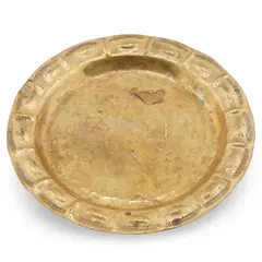 Tava rotunda din alama vintage, model auriu cu margine decorata, 11cm