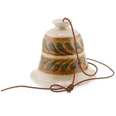 Clopotel ceramic vintage, model crem cu frunze verzi pictate, 10cm