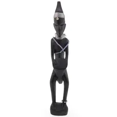 Statueta africana vintage, model din lemn inchis cu margele, 32cm