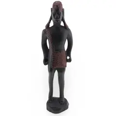 Statueta africana vintage, model din lemn inchis cu detalii maro, 20,5cm