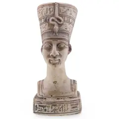 Bust Nefertiti vintage, model bej cu inscriptii egiptene, 17cm