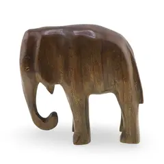 Figurina elefant din lemn vintage, model sculptat manual maro natur, 9cm