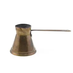 Ibric din alama vintage, model auriu cu maner lung, 15cm