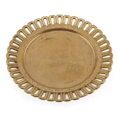Farfurie decorativa din alama vintage, model rotund cu margine decupata, 10,5cm