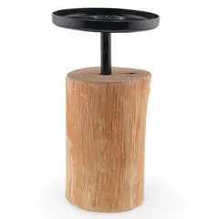 Decoratiune mica din lemn, model sculptat manual cilindric cu platou negru, 14,5cm