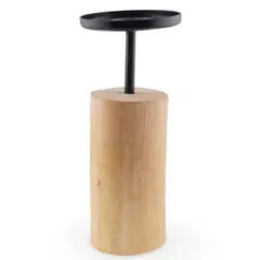 Decoratiune medie din lemn, model sculptat manual cilindric cu platou negru, 19cm
