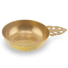 Bol vintage din alama cu maner decupat ornamental, 19cm