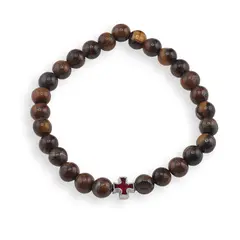 Bratara pe elastic Ochi de tigru sfere 6mm si cruce