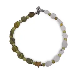 Bratara Peridot neuniform si sfere 3-6mm cu Piatra lunii neuniforma 6-8mm si steluta din Hematit auriu 6mm