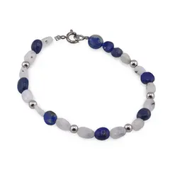 Bratara Sodalit si Piatra lunii neuniforma 6-8mm cu bumbi argintii