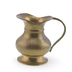 Cana vintage din alama cu baza lata si maner curbat, 7,5cm