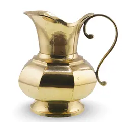 Cana vintage din alama cu corp hexagonal si maner curbat, 13cm