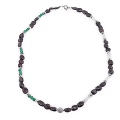 Colier Granat neuniform 6-8mm, Piatra Lunii si Aventurin dark sfere 3-4mm, Hematit fatetat si sfera cu zirconii 6mm