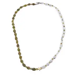 Colier Peridot neuniform si sfere 3-6mm cu Piatra lunii neuniforma 6-8mm si steluta din Hematit auriu 6mm