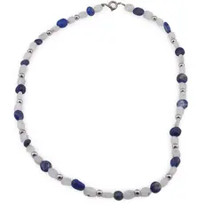 Colier Sodalit si Piatra lunii neuniforma 6-8mm cu bumbi argintii