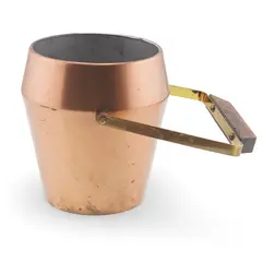 Galeata vintage din cupru cu maner din alama si lemn, 18cm