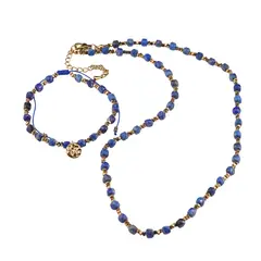 Set bratara si colier Lapis Lazuli cuburi fatetate si Hematit auriu discuri, 2-4mm
