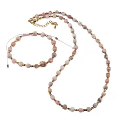 Set bratara si colier Opal roz cuburi fatetate si Hematit auriu discuri, 2-5mm