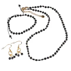 Set cercei cu agatatoare, bratara si colier Spinel banuti extrafatetati cu elemente aurii, 4mm