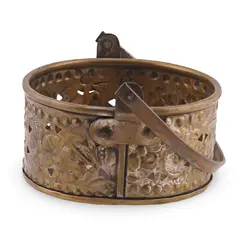 Galeata vintage din alama decorata cu maner mobil, 13cm