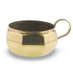 Cana rotunda vintage din alama, design geometric cu toarta, 10,5cm