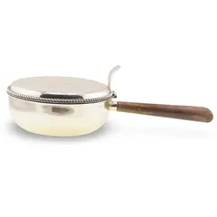 Vas cu capac vintage din metal argintiu si maner din lemn sculptat manual, 26cm