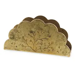 Suport pentru servetele vintage din alama gravata, model floral, 11cm