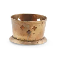 Suport vintage din cupru pentru lumanare sau vas, cu decupaje laterale, 3,5cm