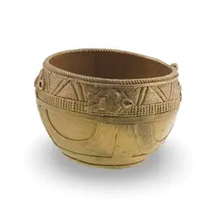 Vas rotund vintage din alama gravata, model etnic, 8cm