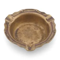 Scrumiere vintage din alama, forma rotunda cu patru suporturi, 14cm