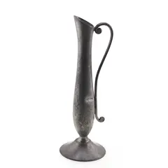 Vaza inalta vintage din metal argintiu, model minimalist pe picior, 18cm