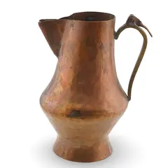 Cana vintage din cupru ciocanit, maner decorativ, 17cm