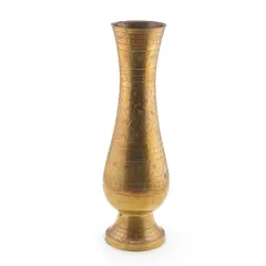 Vaza vintage din alama gravata, model oriental, 19cm