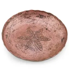 Farfurie decorativa vintage din cupru ciocanit, model stea, 16,5cm