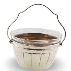 Bol vintage din metal argintiu cu capac si maner, 11cm