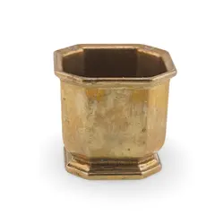 Ghiveci vintage din alama, forma hexagonala, 6cm