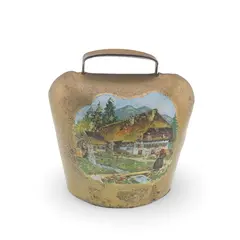 Clopot decorativ vintage din metal, model pictura alpina, 6cm
