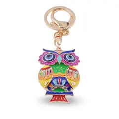 Breloc auriu bufnita emailata multicolora si ochi protectori, 12cm