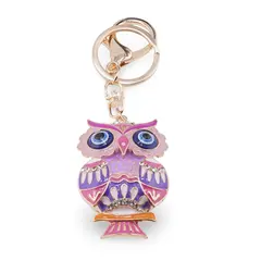 Breloc auriu bufnita emailata roz si ochi protectori, 12cm