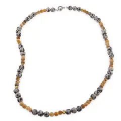 Colier Ochi de tigru galben 4mm si Jasp dalmatian sfere 6mm cu elemente din Hematit auriu 3mm