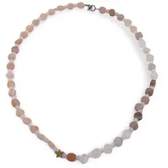 Colier Piatra lunii piersica si gri banuti 5-6mm si Piatra Lunii alba sfere 4mm cu steluta din Hematit auriu 6mm