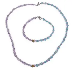 Set bratara si colier Ametist si Apatit sfere si banuti 3-5mm cu steluta din Hematit auriu 6mm