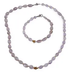 Set bratara si colier Ametrin neuniform 5-10mm si Citrin sfere 2mm cu steluta din Hematit auriu 6mm