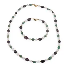 Set bratara si colier Piatra lunii sfere 5mm, Granat si Aventurin dark neuniform 5-8mm si Hematit auriu sfere fatetate 2mm