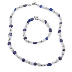 Set bratara si colier Sodalit si Piatra lunii neuniforma 6-8mm cu bumbi argintii